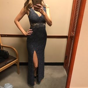 Full length lace gown with side slit